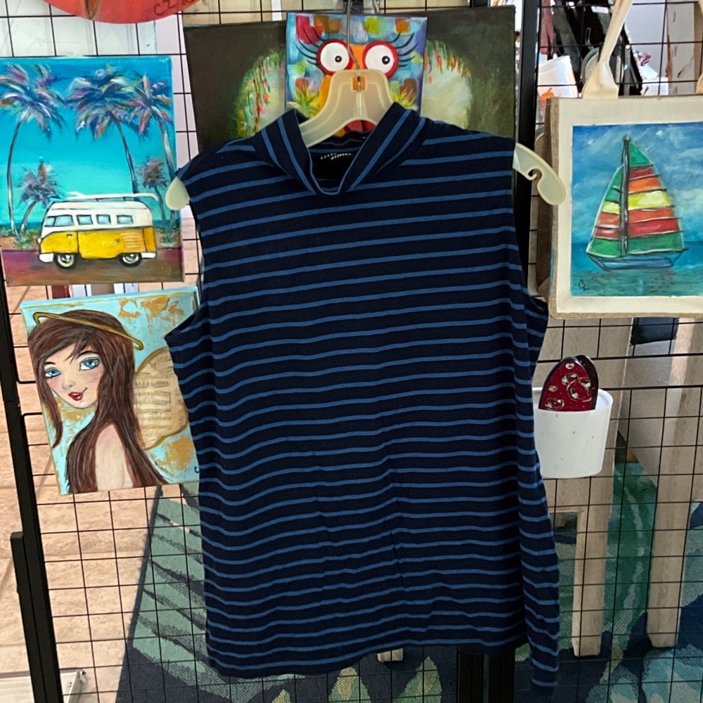 Susan Graver Navy Blue Striped Sleeveless Top